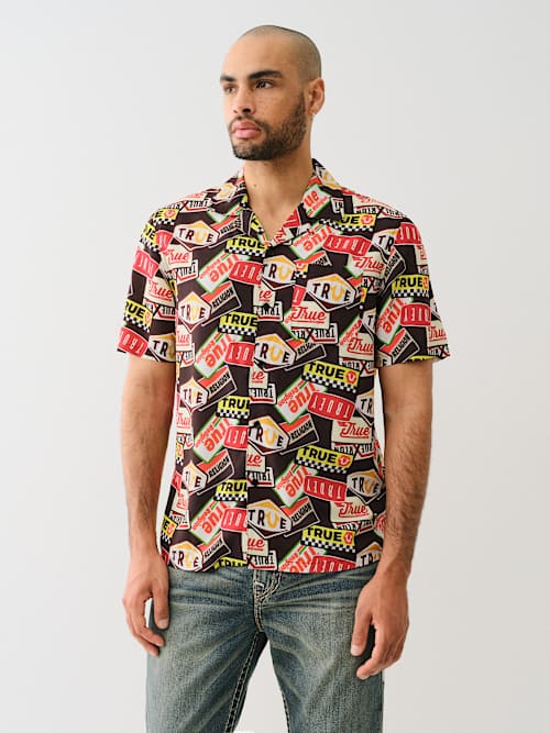 Men’s Allover Vintage Logo Camp Collar Shirt