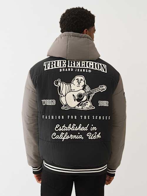 Men's Hooded Puffer Varsity Jacket