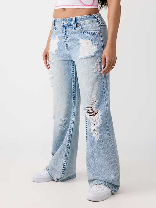 Women's Bobbi Mid Rise Big T Distressed Baggy Jean