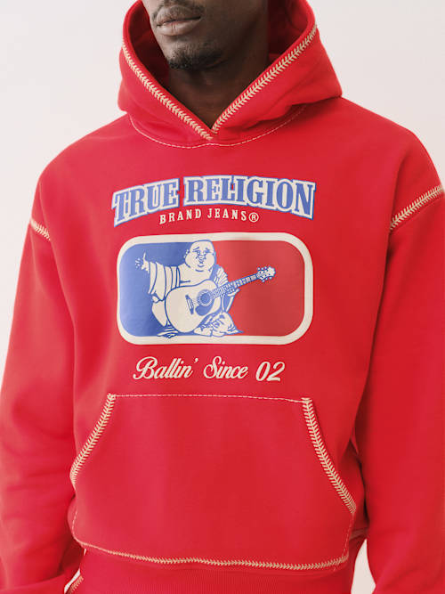 ТОЛСТОВКА С КАПЮШОНОМ, СТЯНУТЫМ БЕЙСБОЛЬНОЙ СТРОЧКОЙ