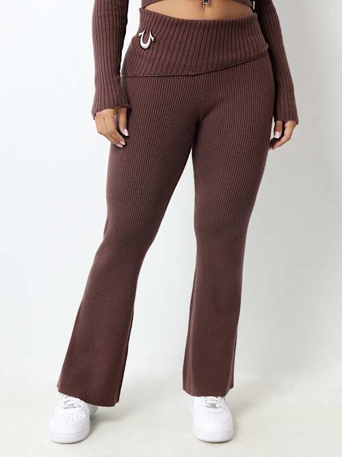 БРЮКИ СО СКЛАДЫВАЮЩИМСЯ ПОЯСОМ И РЕБРИСТЫМ ВЫРЕЗОМ ДЛЯ БОТИНОК