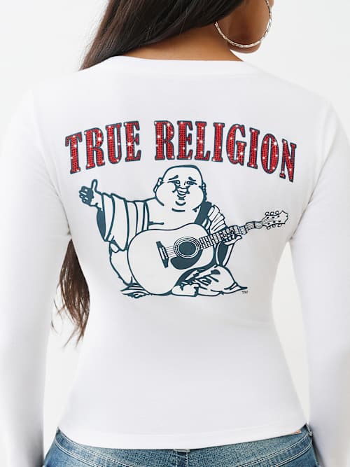 ФУТБОЛКА С ДЛИННЫМ РУКАВОМ И V-ОБРАЗНЫМ ВЫРЕЗОМ С ЛОГОТИПОМ CRYSTAL