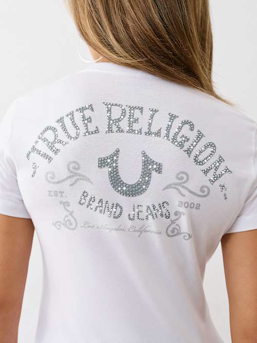 ФУТБОЛКА С V-ОБРАЗНЫМ ВЫРЕЗОМ И ХРУСТАЛЬНЫМ ЛОГОТИПОМ