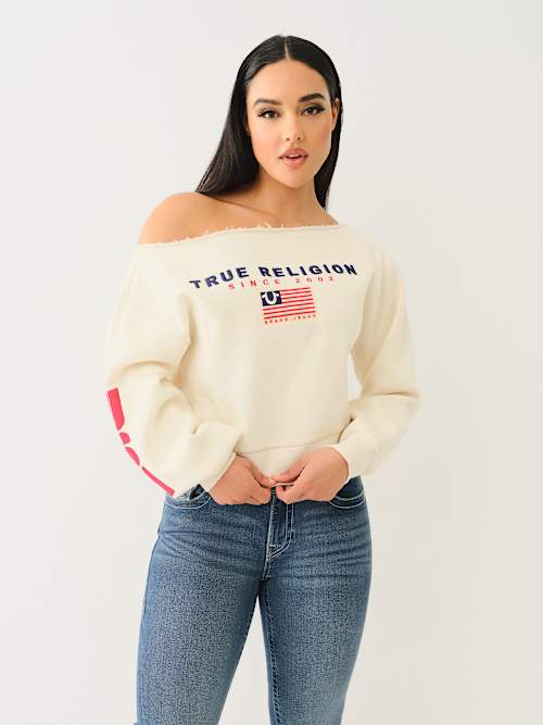 ПУЛОВЕР С ВЫШИВКОЙ И ОТКРЫТЫМИ ПЛЕЧАМИ