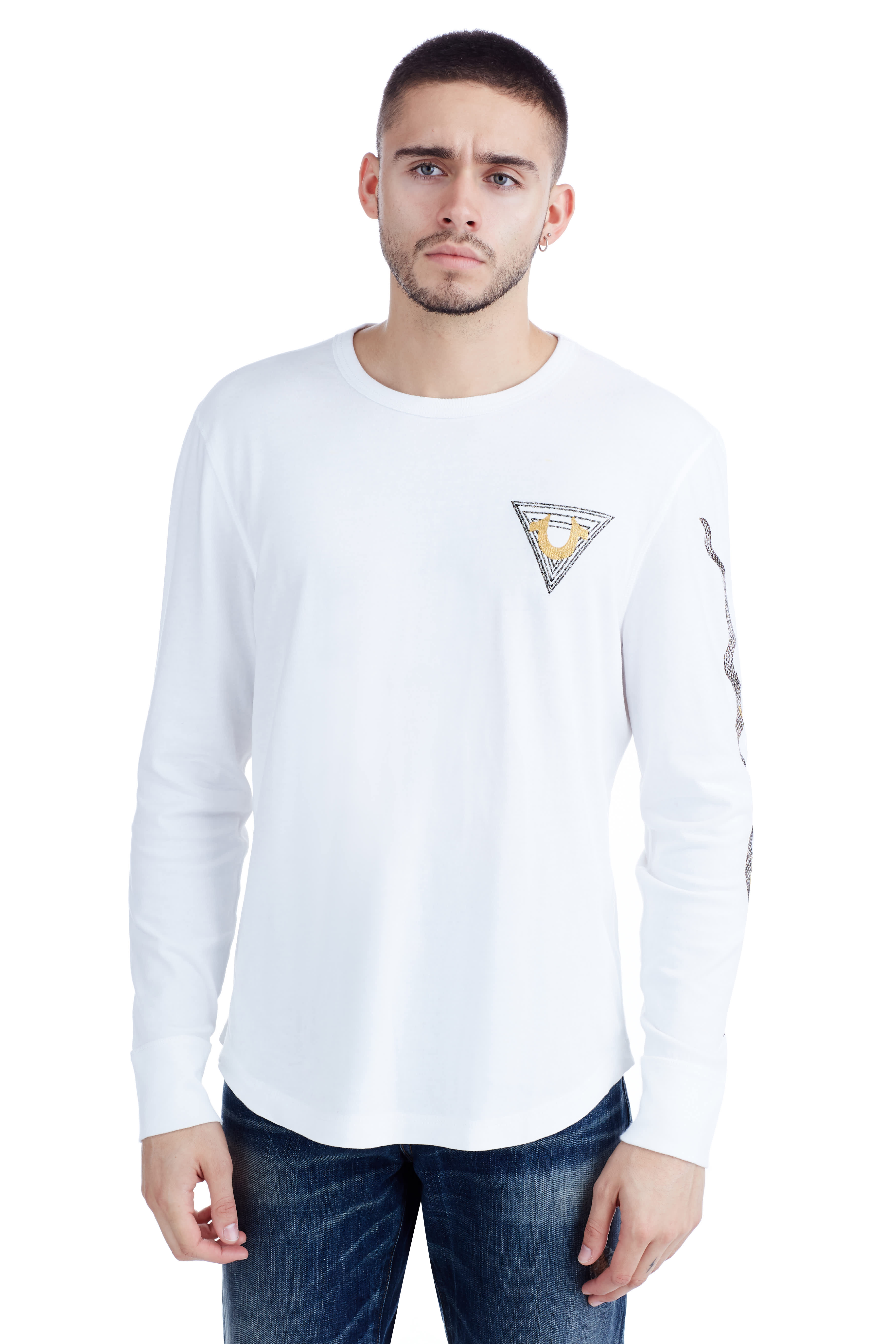 EMBROIDERED LINEAR ART CREW NECK MENS TEE