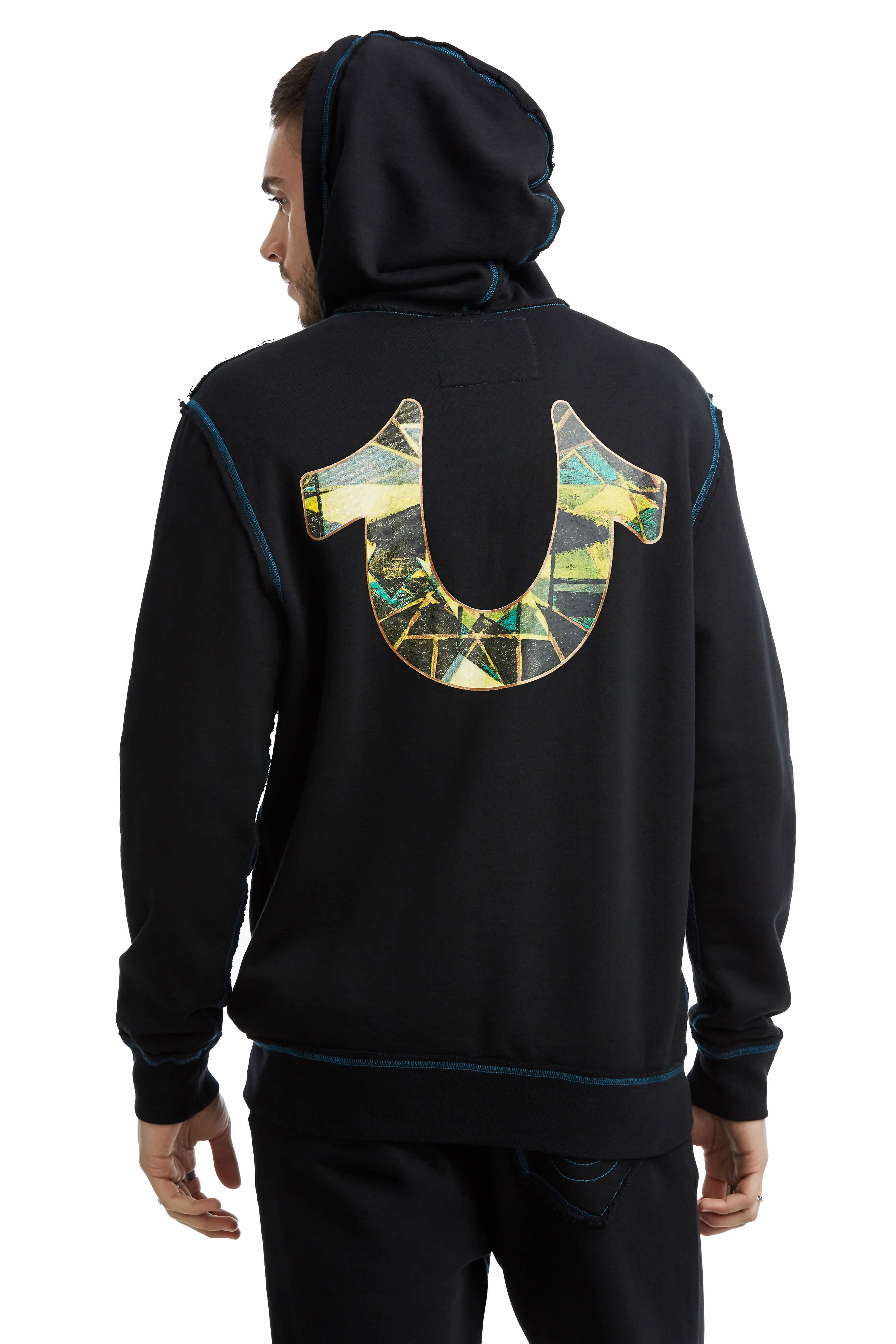 MENS RAW EDGE STAINED GLASS ZIP UP HOODIE
