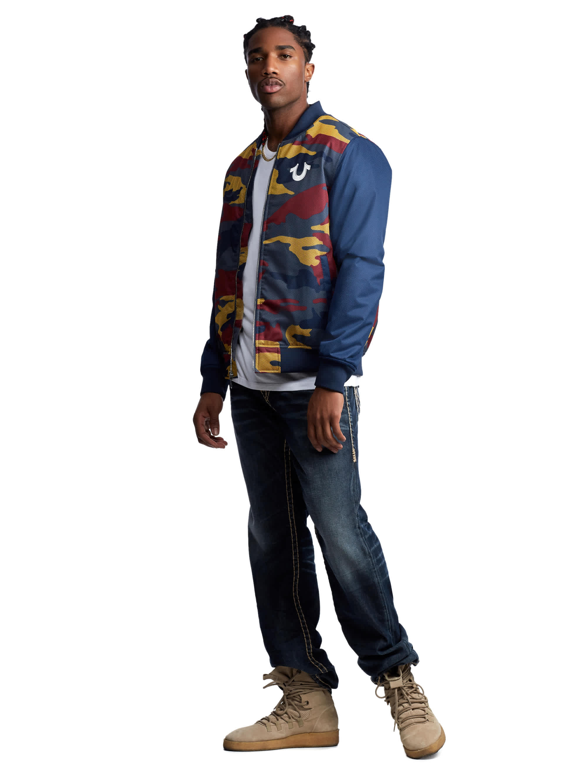 True religion camo bomber jacket top
