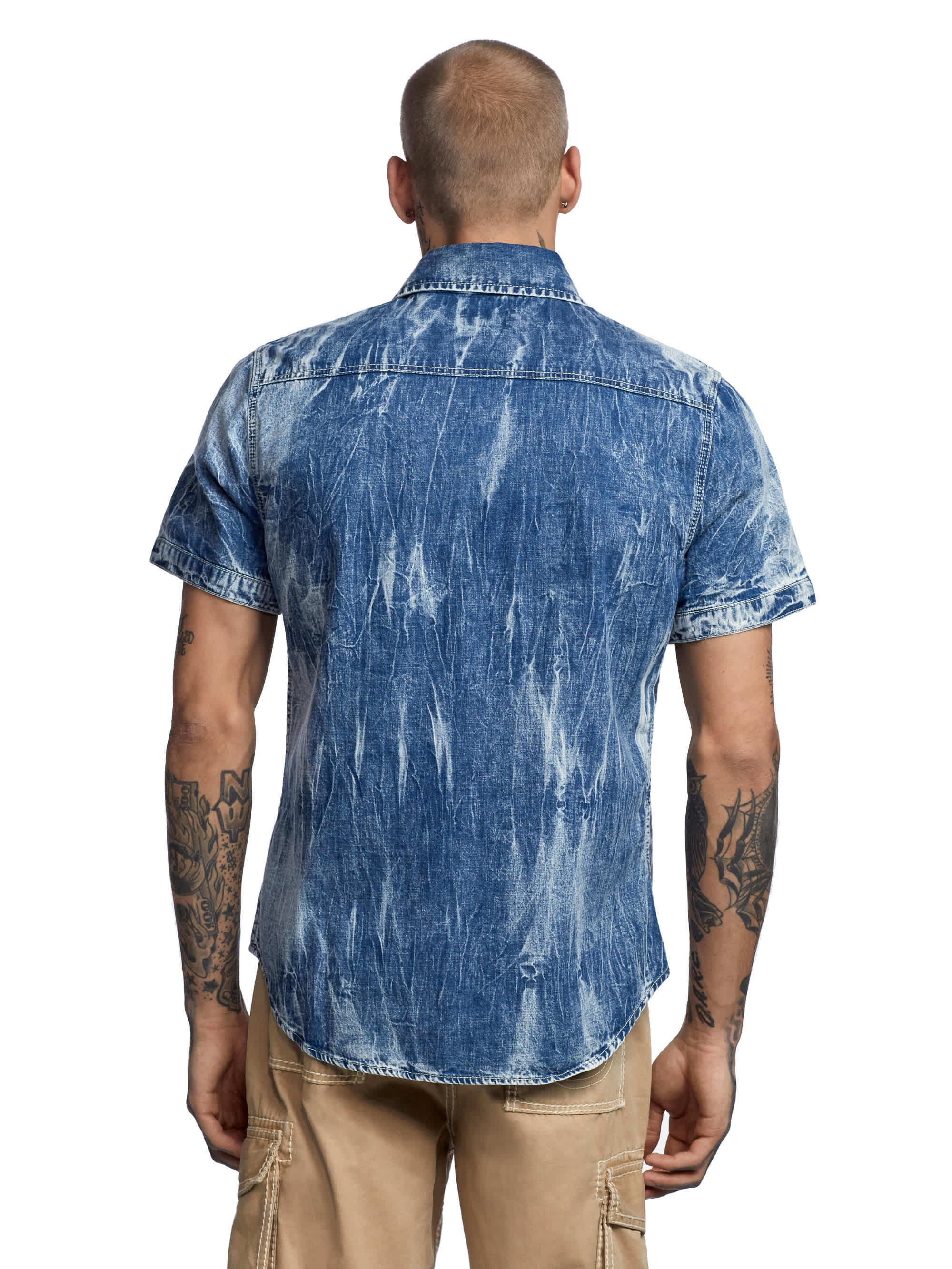 MENS MARBLED DENIM BUTTON DOWN WESTERN SHIRT, image 3