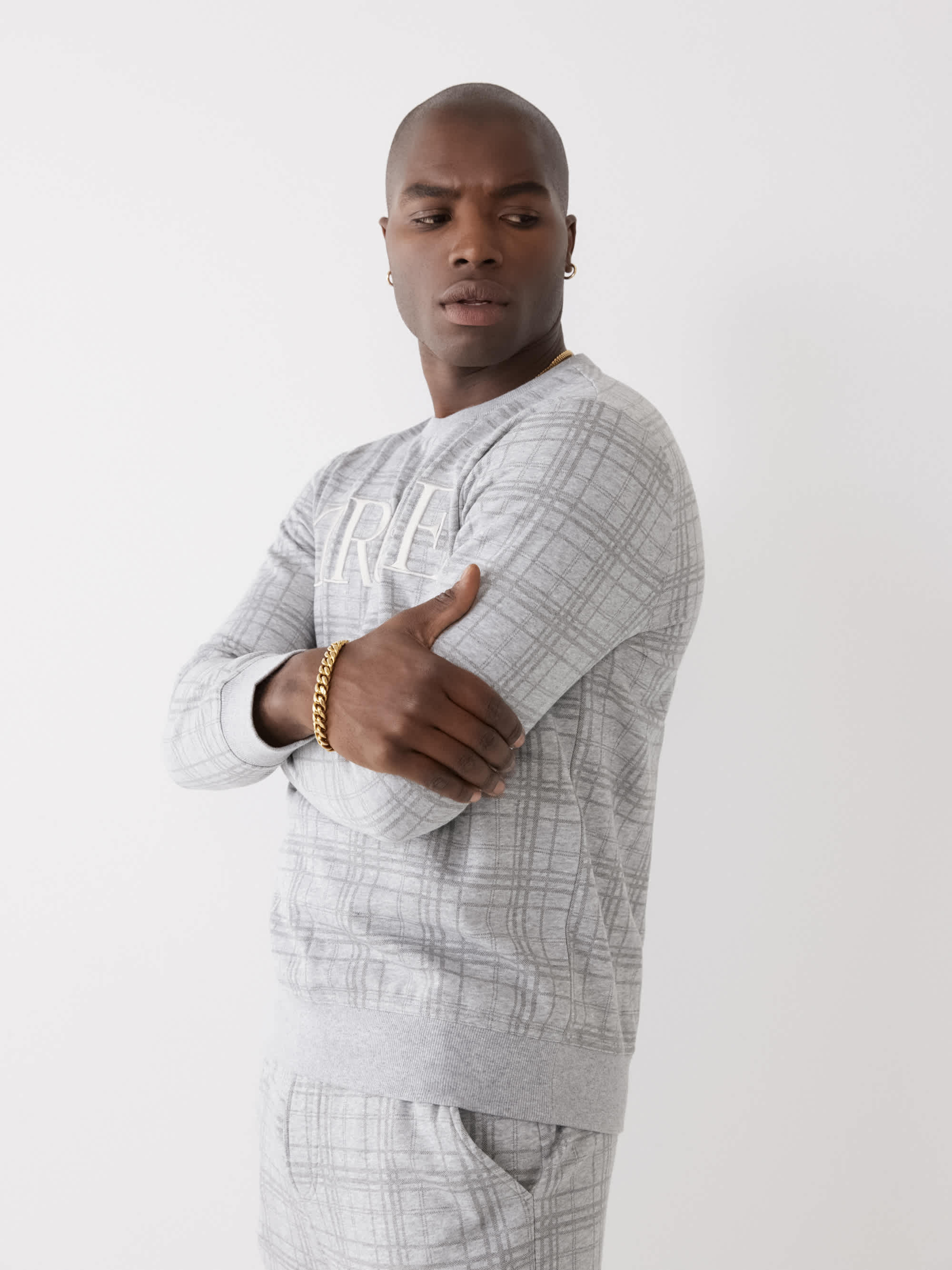 PLAID CREWNECK SWEATSHIRT