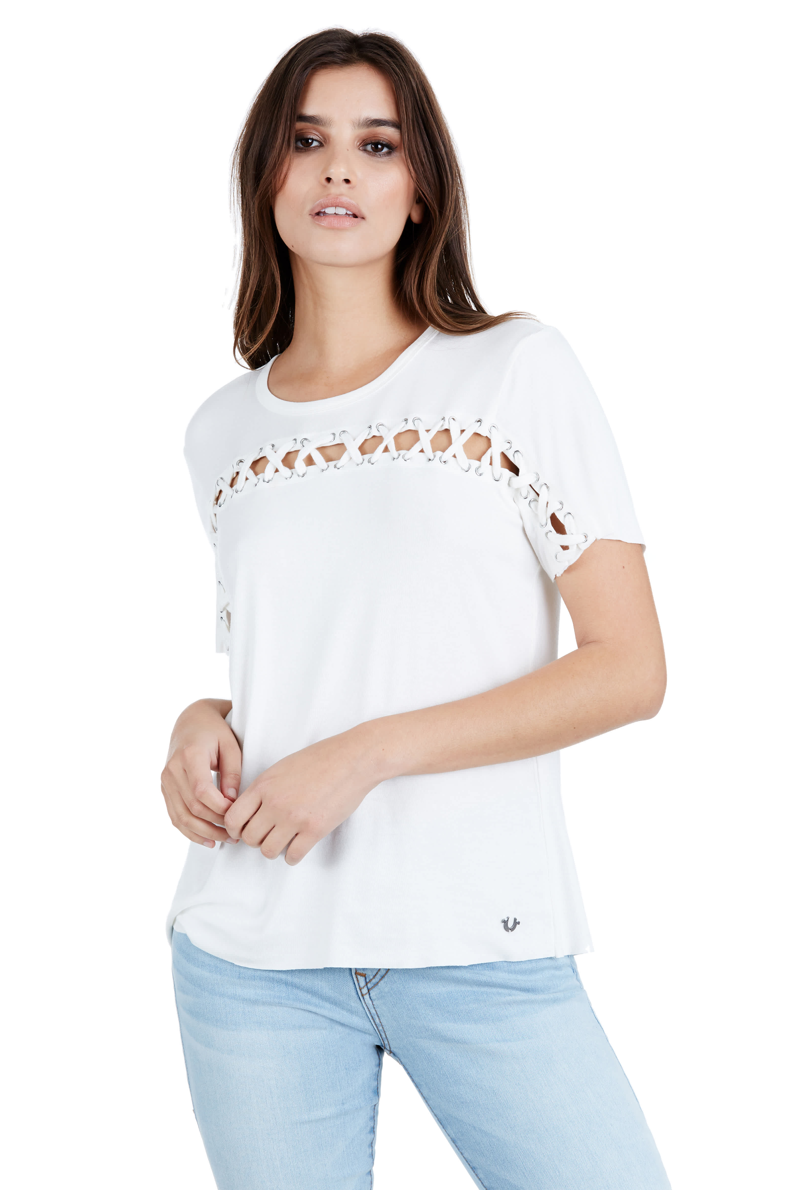 LACE INSET WOMENS TOP