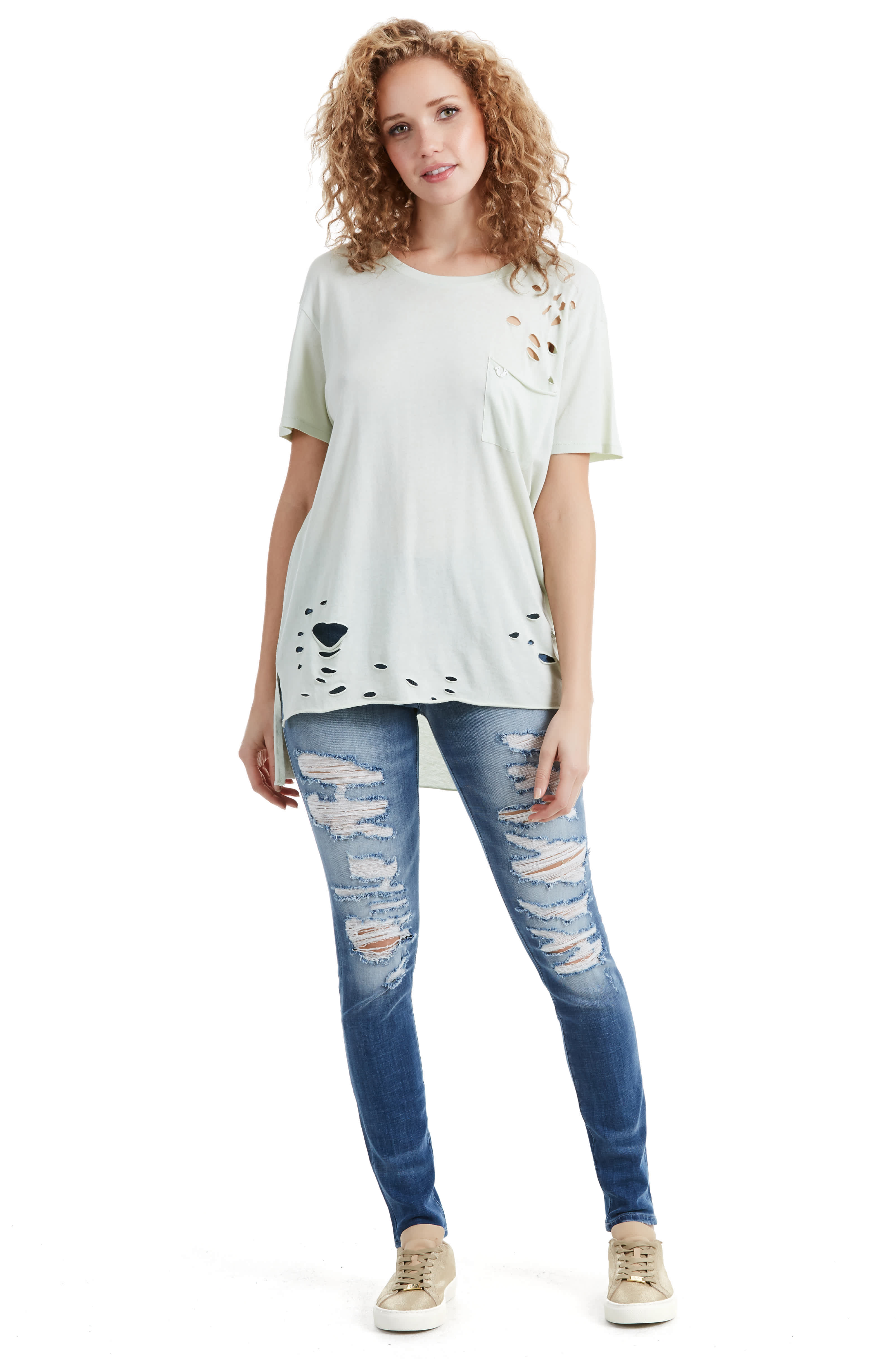 HIGH LOW DISTRESSED WOMENS TEE