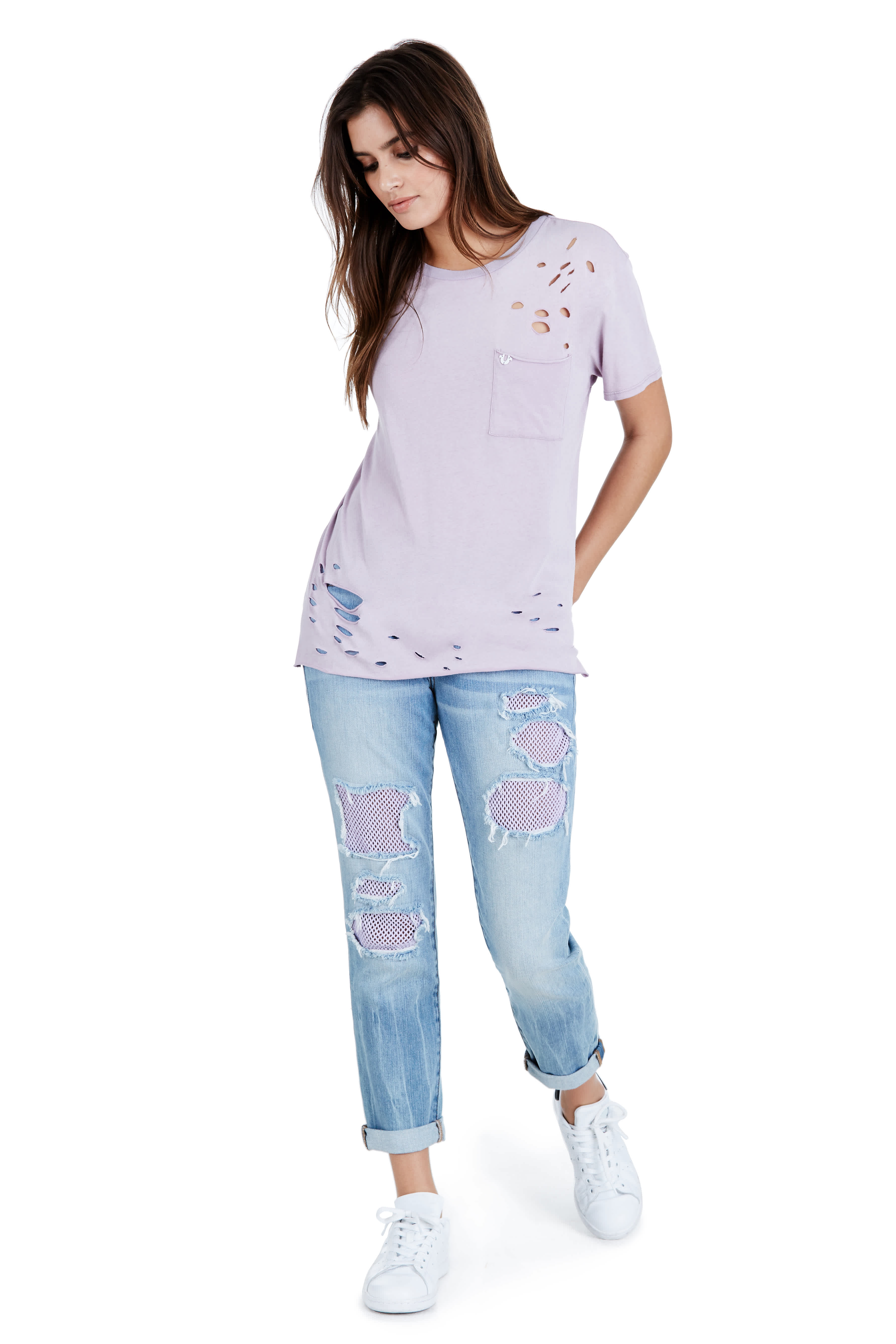 HIGH LOW DISTRESSED WOMENS TEE