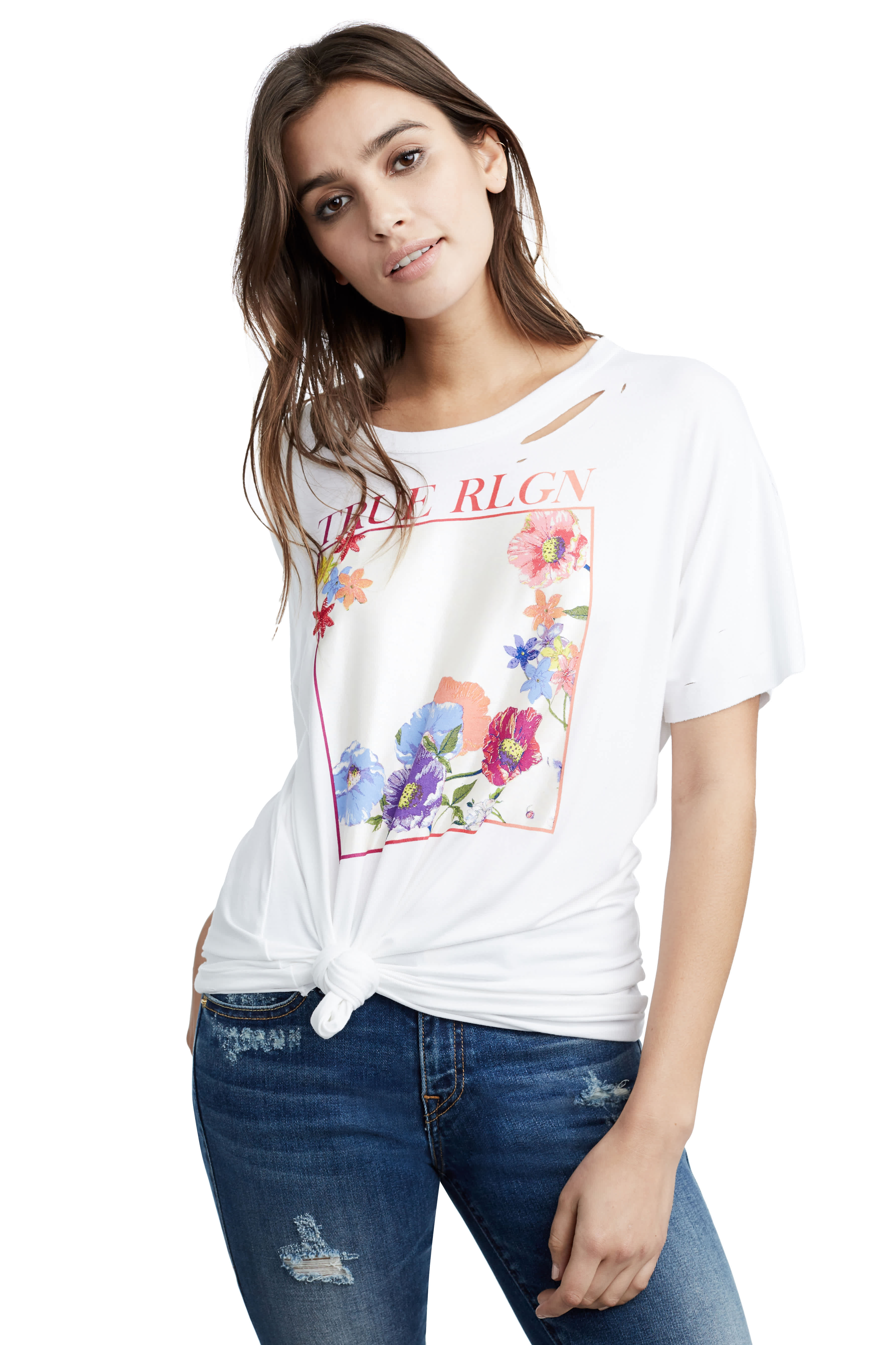 WOMENS OPEN BACK FLORAL GRAPHIC TEE