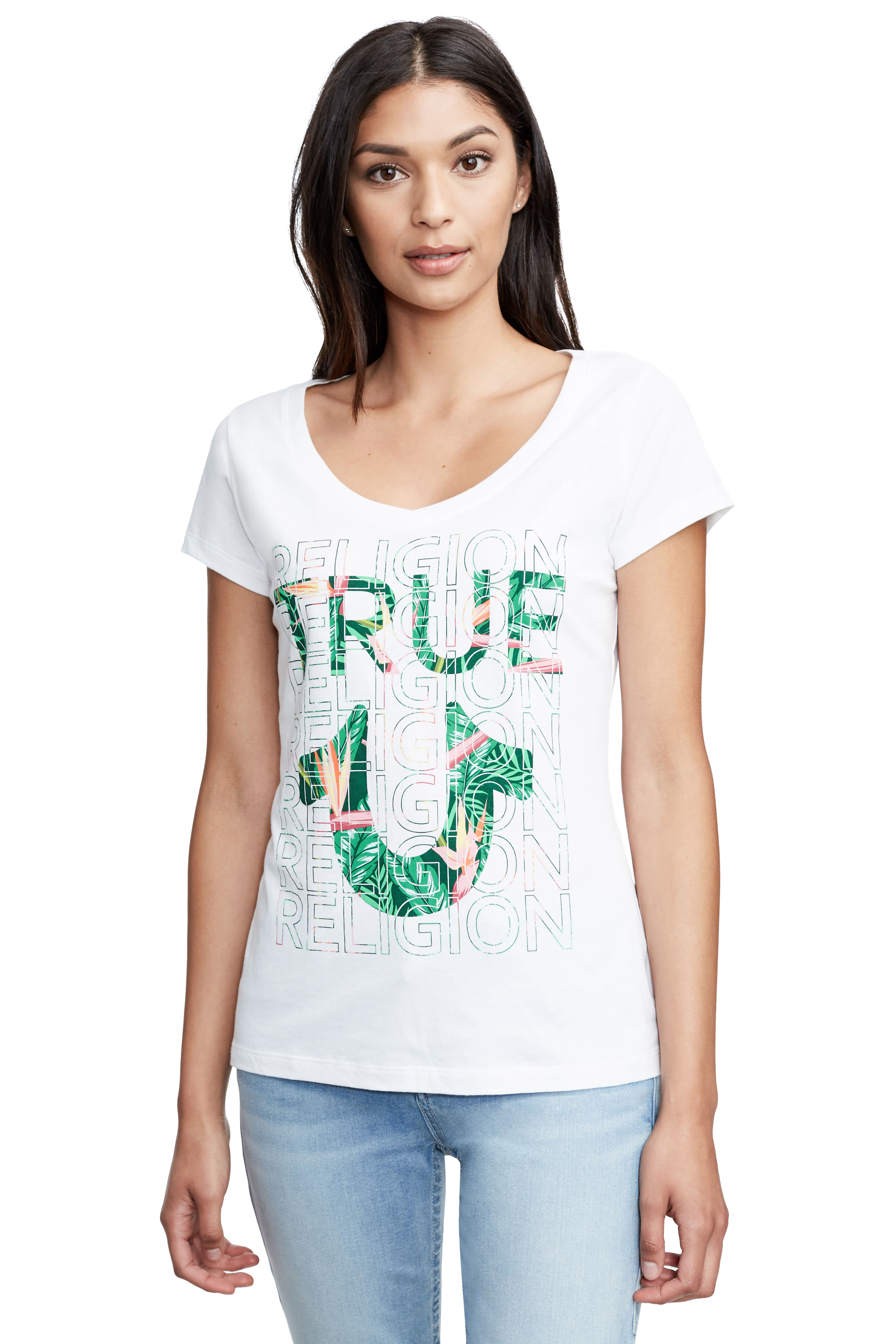TROPICAL TRUE ROUNDED V NECK TEE