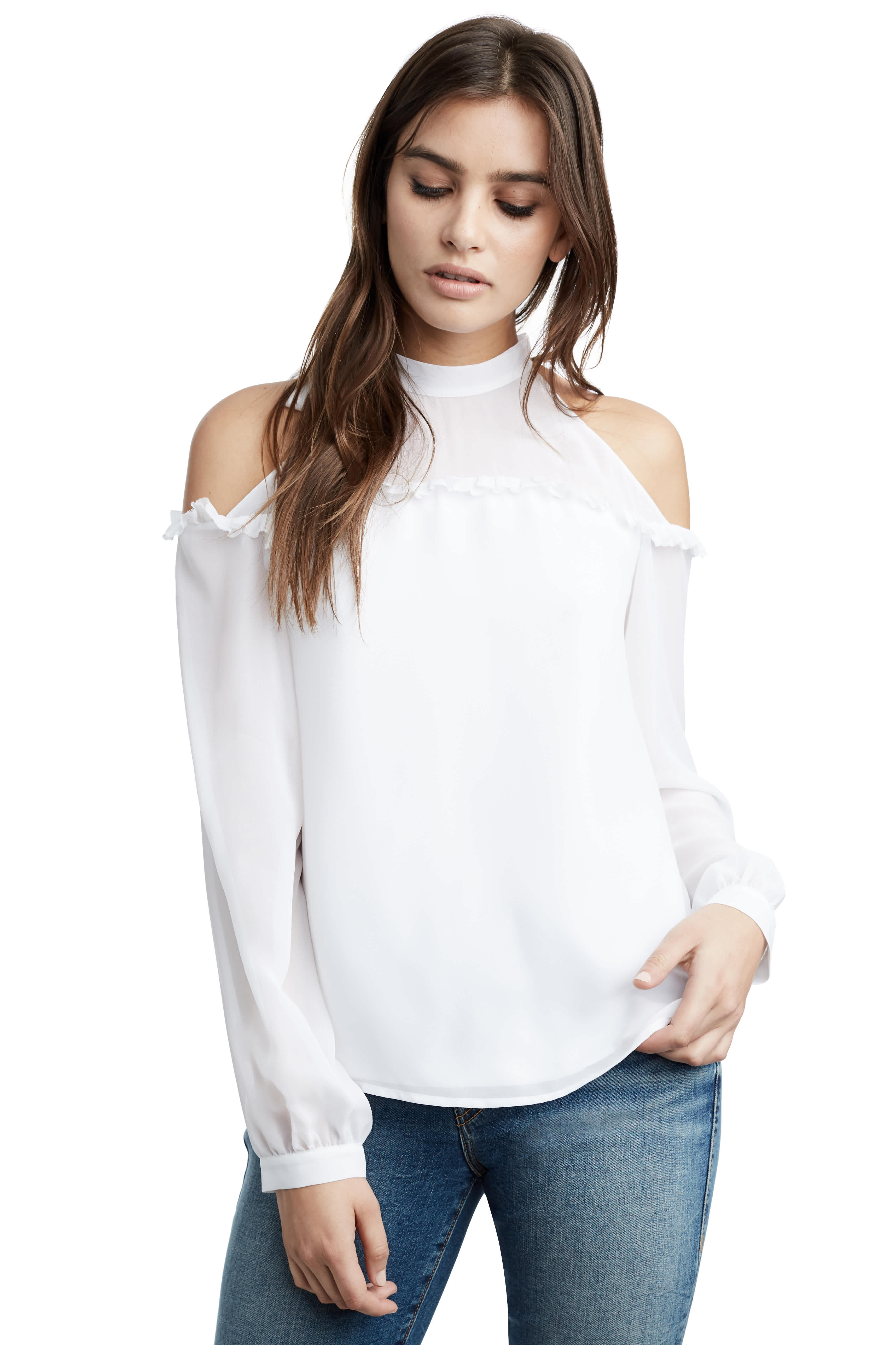 WOMENS COLD SHOULDER RUFFLE TOP