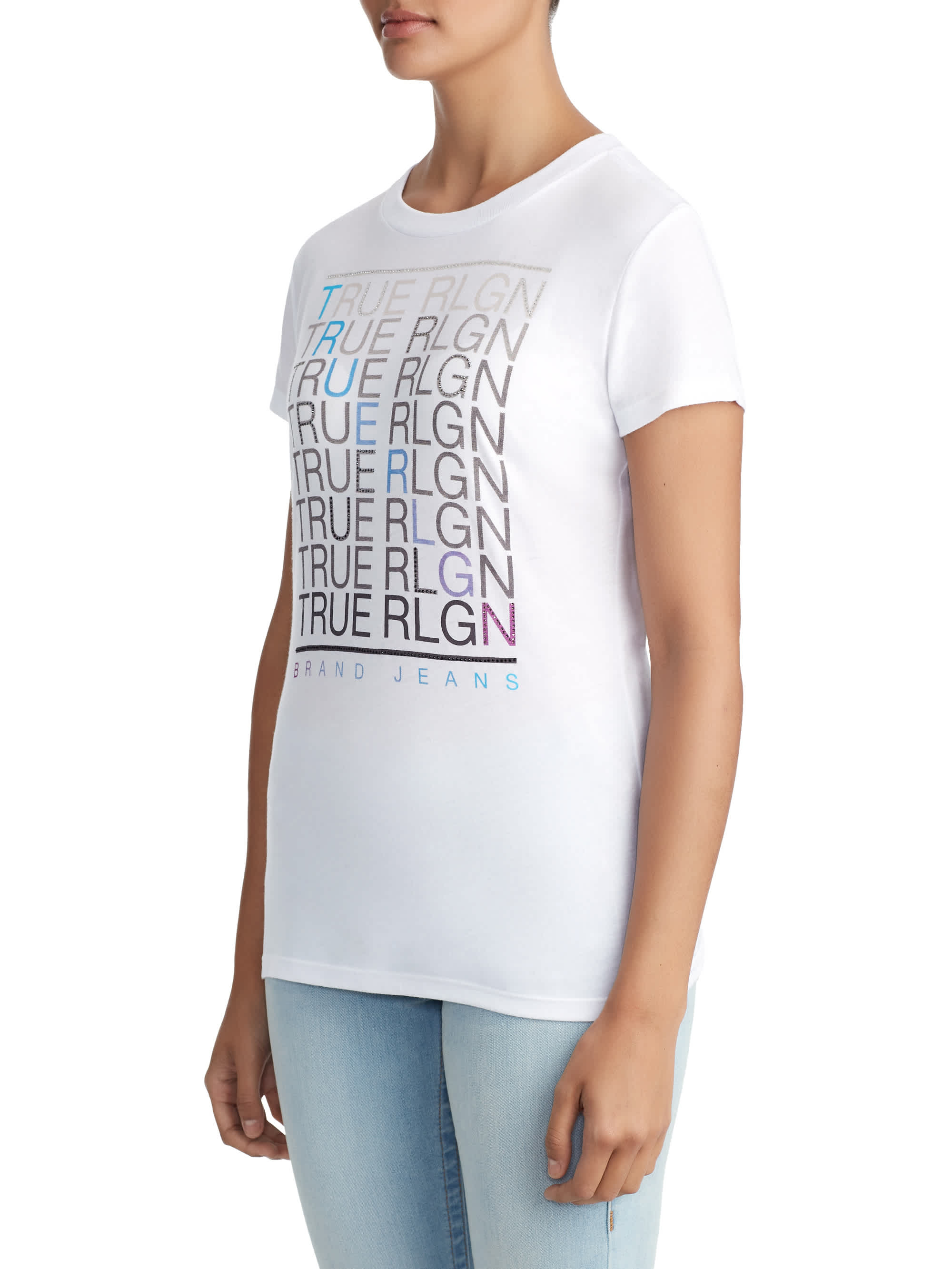 WOMENS CRYSTAL EMBELLISHED FADE GRAPHIC TEE