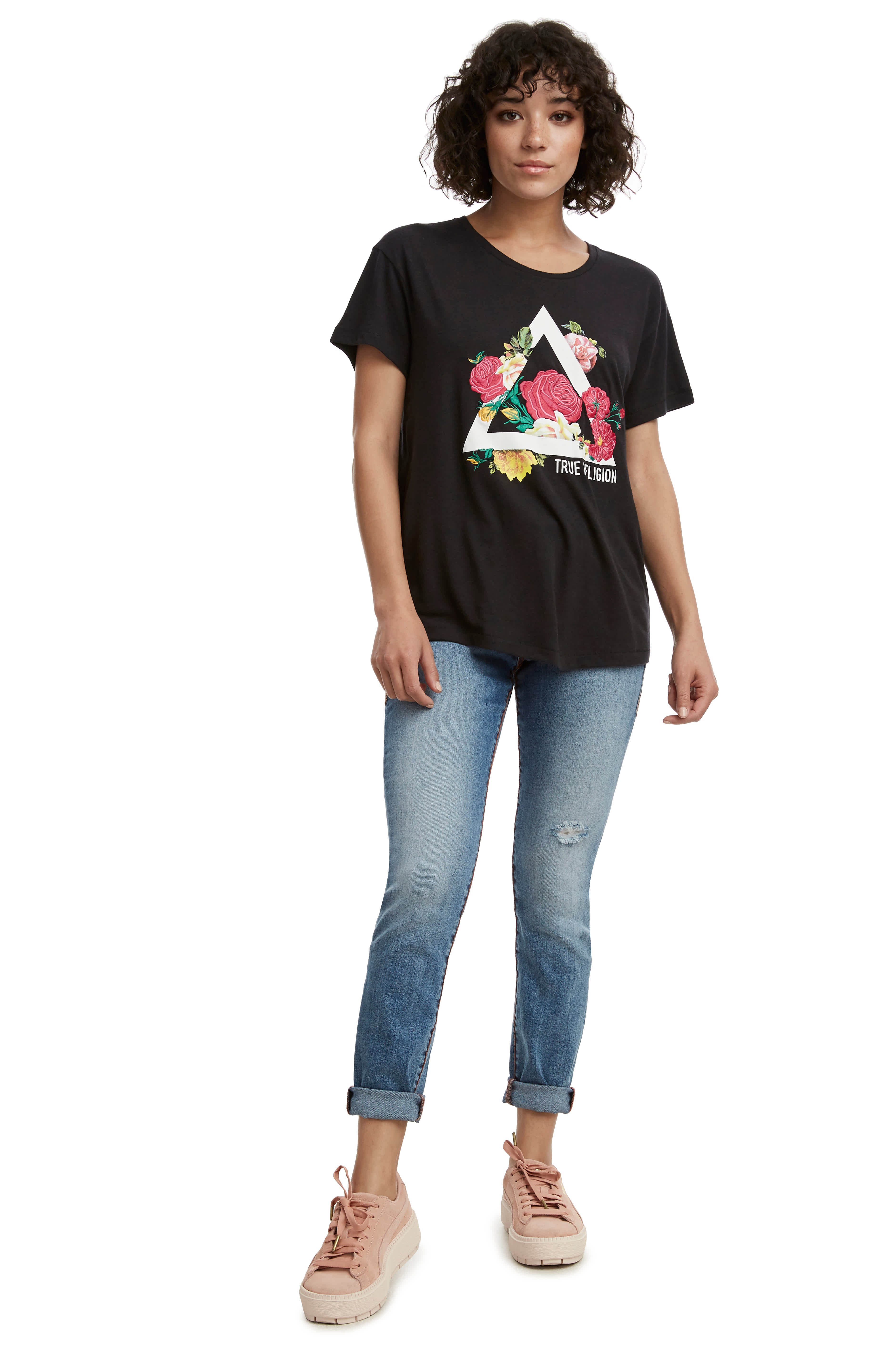 WOMENS TRIANGLE FLORAL GRAPHIC TEE