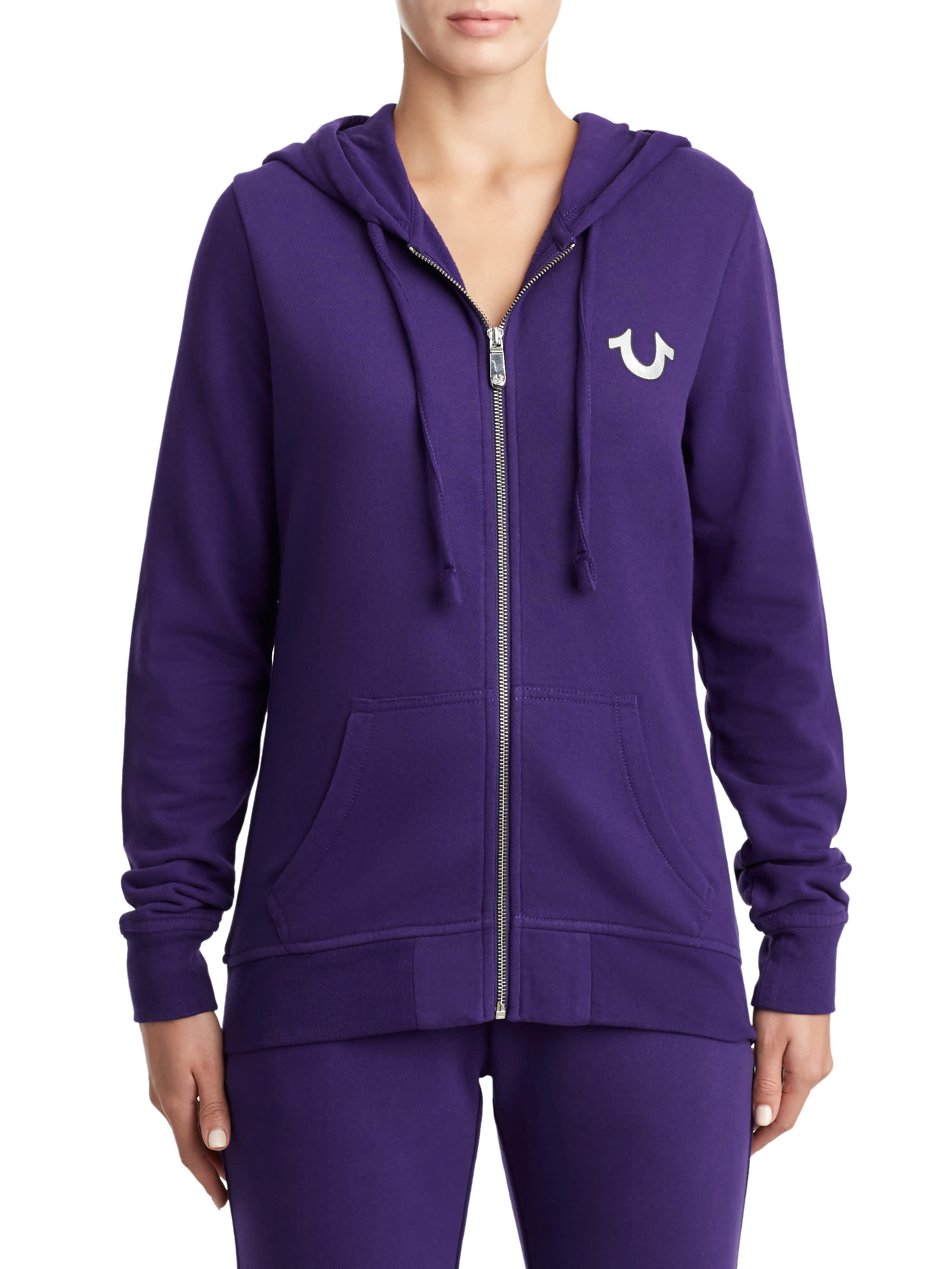 WOMENS METALLIC LOGO ZIP UP HOODIE