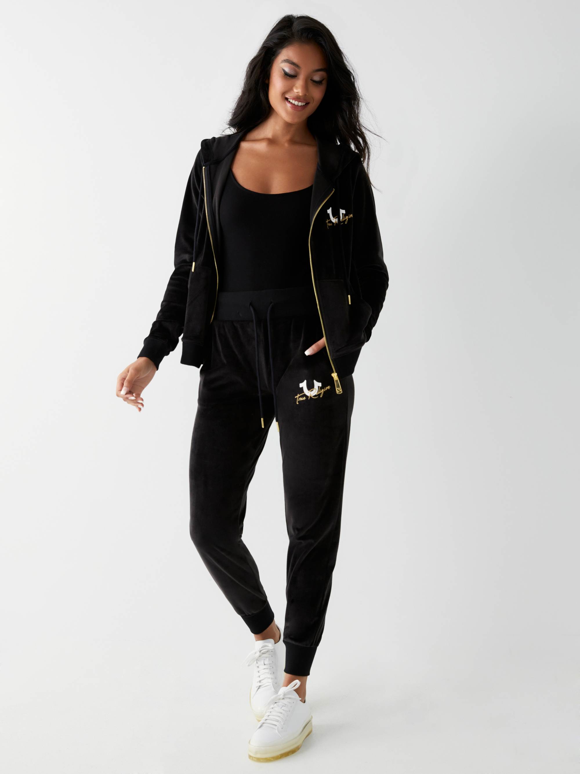 VELOUR LOGO ZIP HOODIE - Black | True Religion