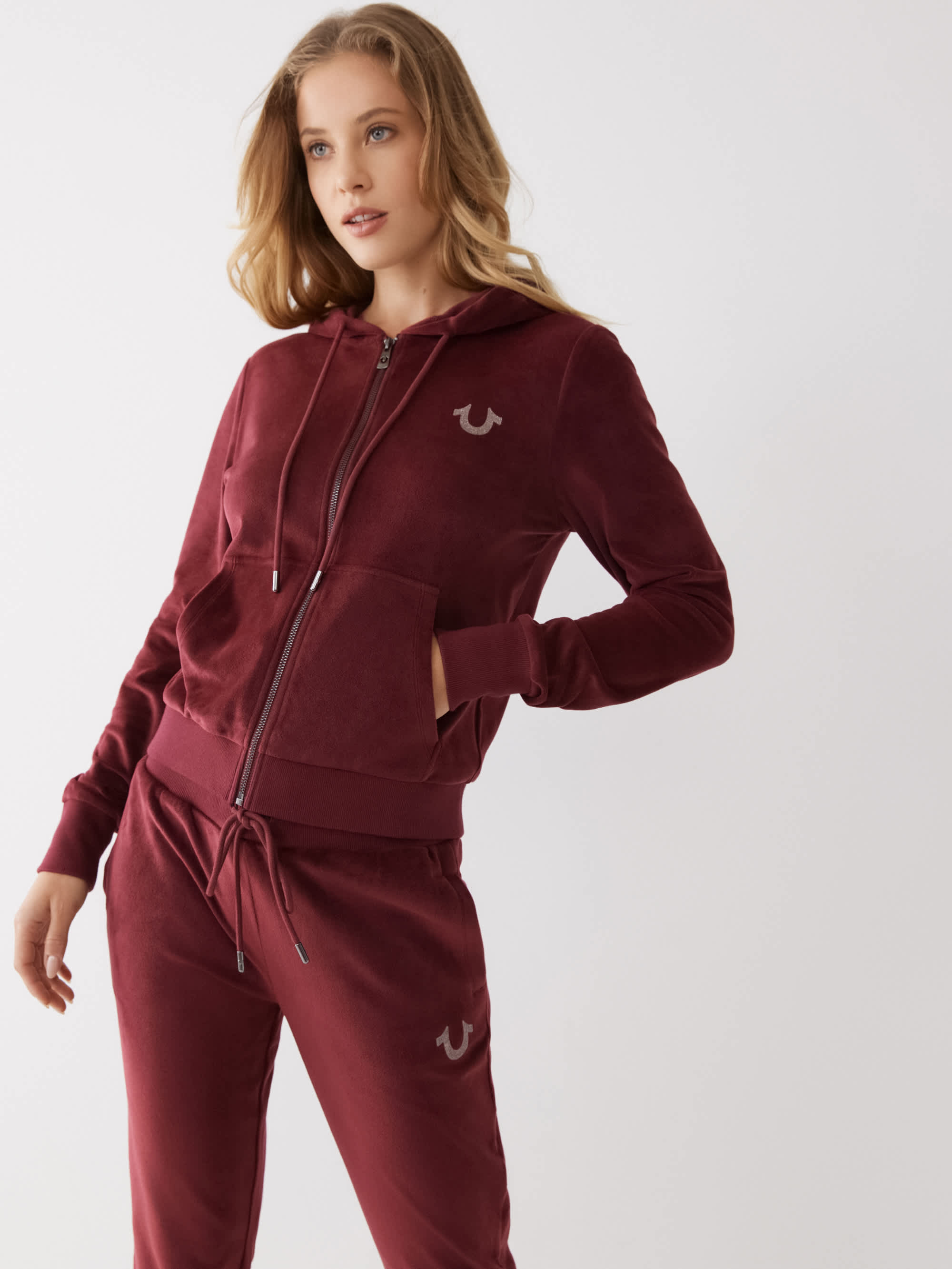 VELOUR LOGO ZIP HOODIE