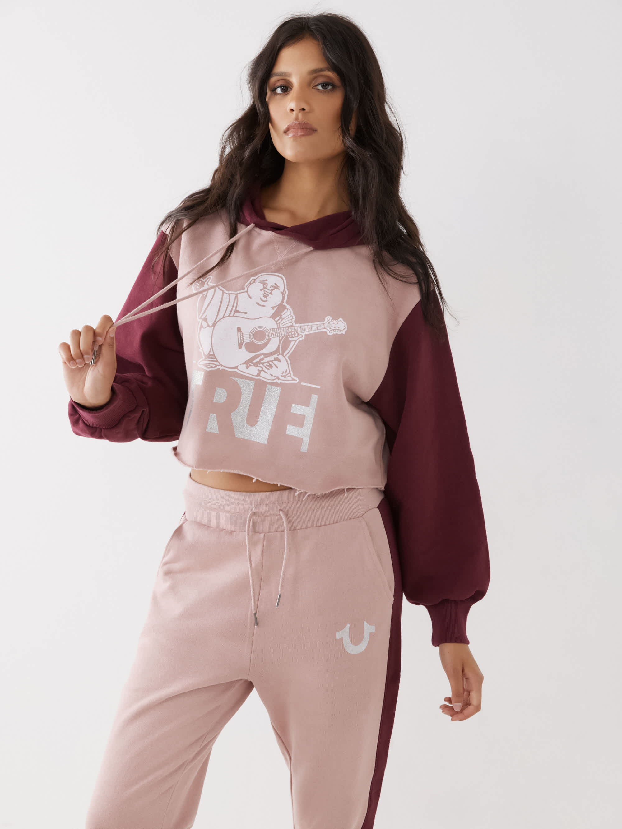 COLOR BLOCK CROP HOODIE