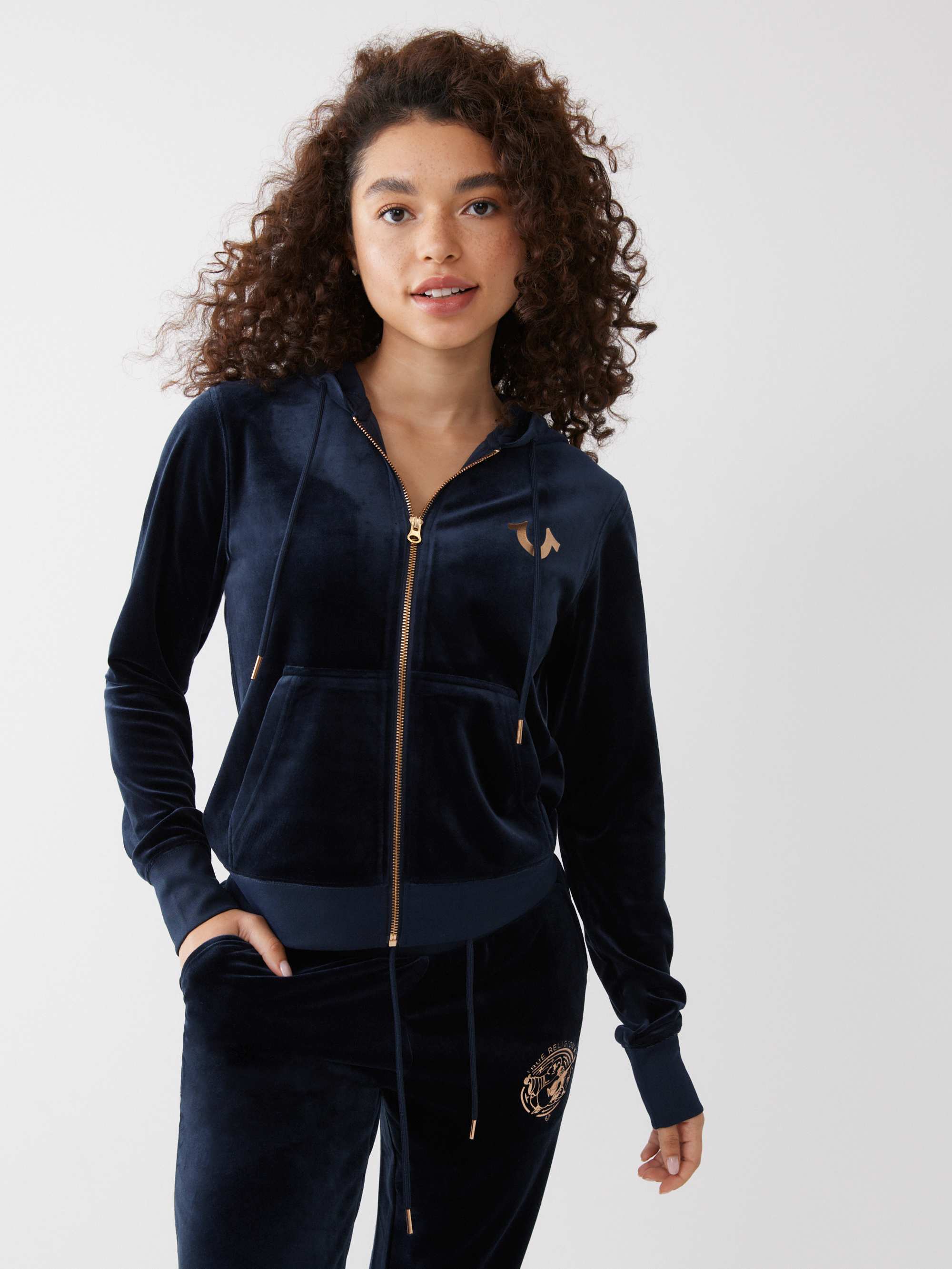 VELOUR LOGO ZIP HOODIE