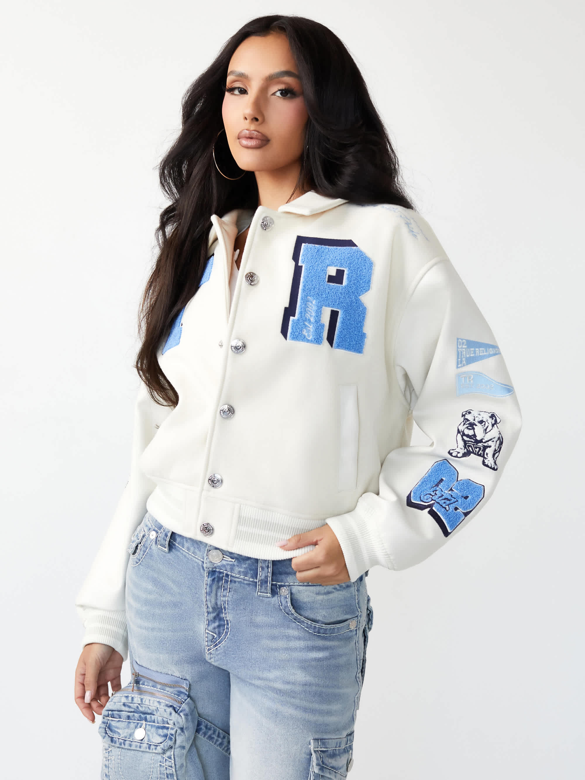 Hendrick Mid Wash Denim Cord Trim Oversized Jacket