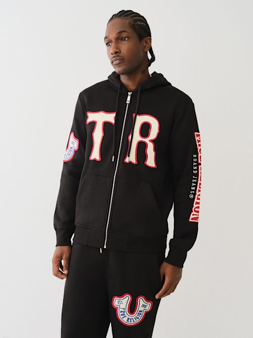 True Religion Men's Horseshoe Patch Zip Hoodie In Black