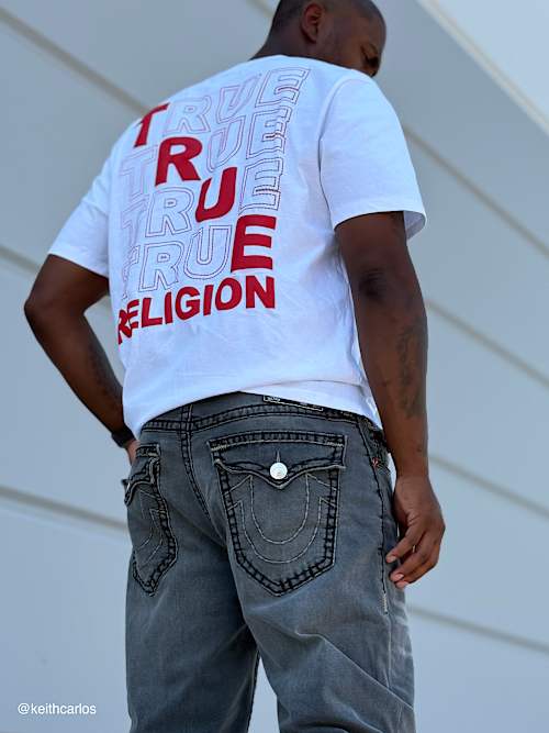 True Religion Men's Bobby Super T Baggy Stacked Jean 32" In Gray