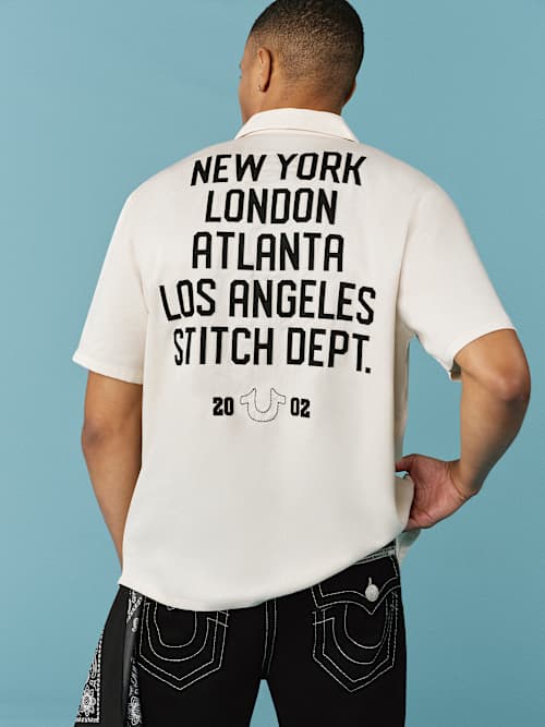 True Religion Men's World Tour Camp Shirt In Neutral