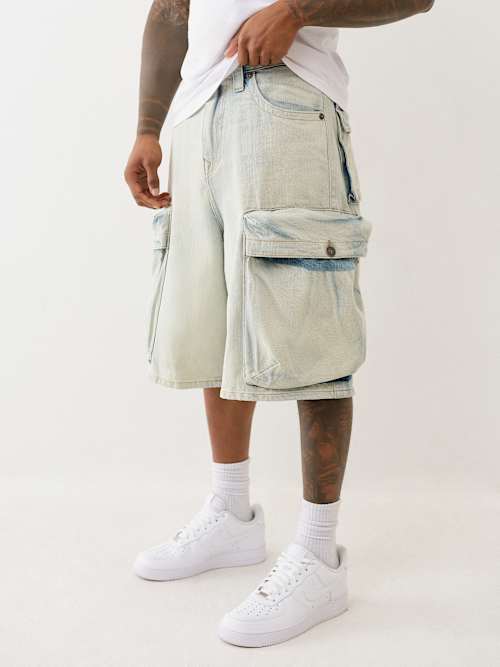 True Religion Men's Mikey Baggy Af Exaggerated Cargo Shorts
