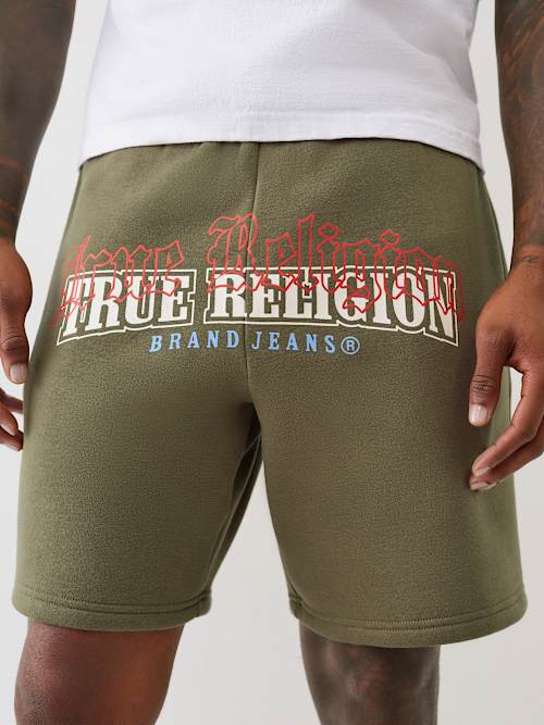 True Religion Men's Multi Logo Print Sweatshorts In Green