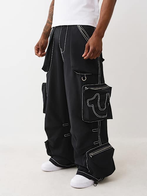 True Religion Men's Mikey Big T Nylon Cargo Pant In Black