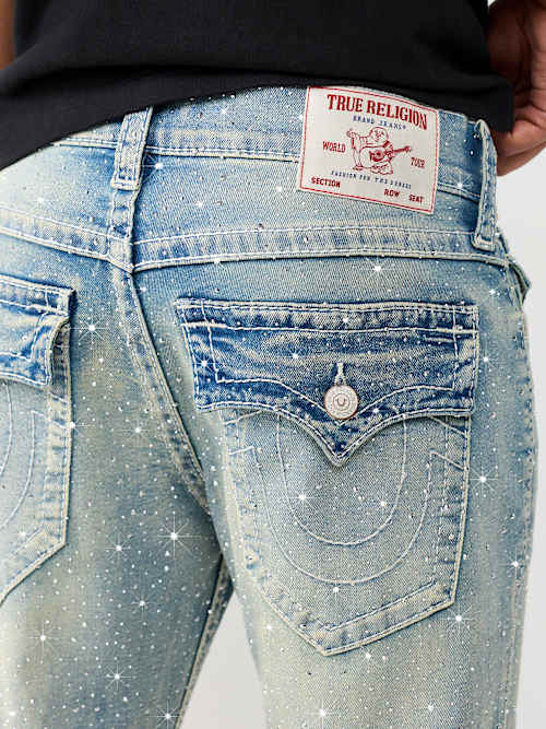 True Religion Men's Billy Big T Flap Rhinestone Bootcut Jean 34" In Blue
