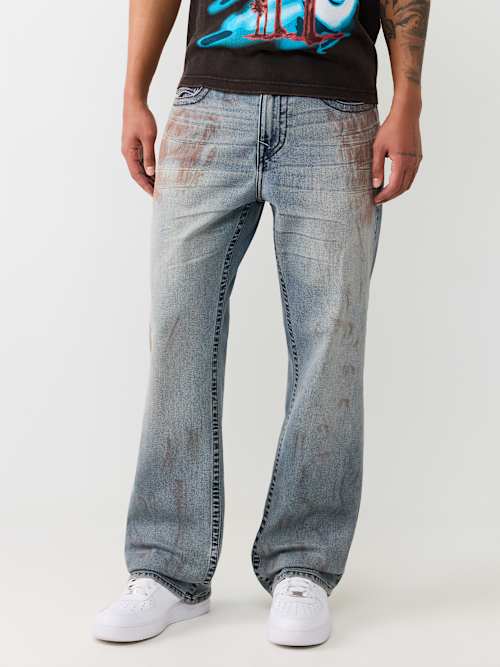 True Religion Men's Baggy Bootcut Flap Jean 32" In Blue