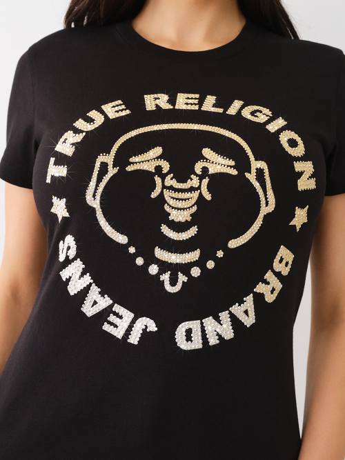 True Religion Women's Ombre Crystal Buddha Crew T-shirt In Black