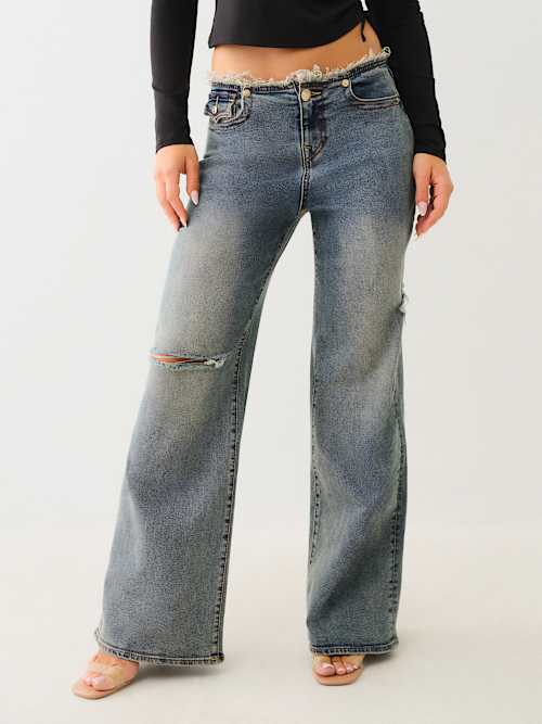 True Religion Bobbi Frayed Low Rise Baggy Jean In Gray