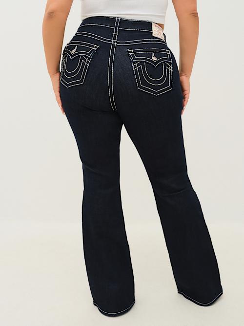 True Religion Women's Plus Becca Mid Rise Big T Bootcut Jean In Blue