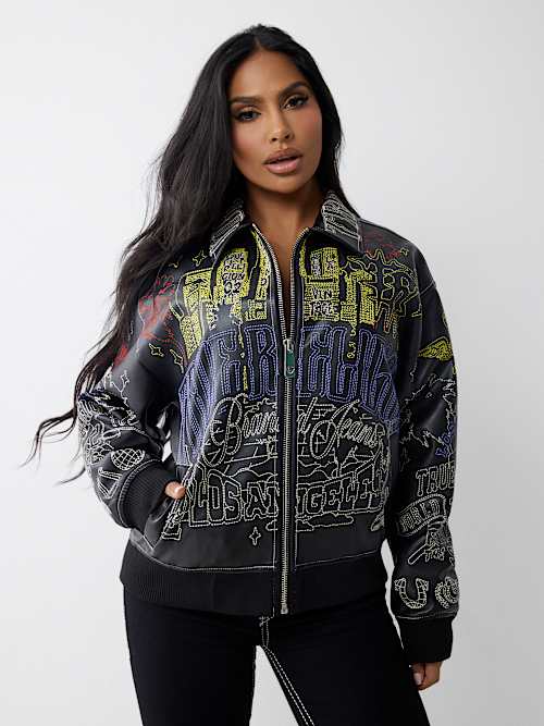 True Religion Women's Embroidered Faux Leather Jacket In Black