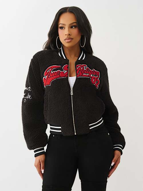 True Religion Women's Sherpa Varsity Bomber Jacket In Black