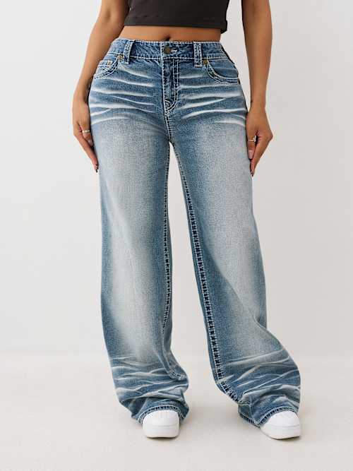 True Religion Bobbi Mid Rise Big T Baggy Jean In Blue