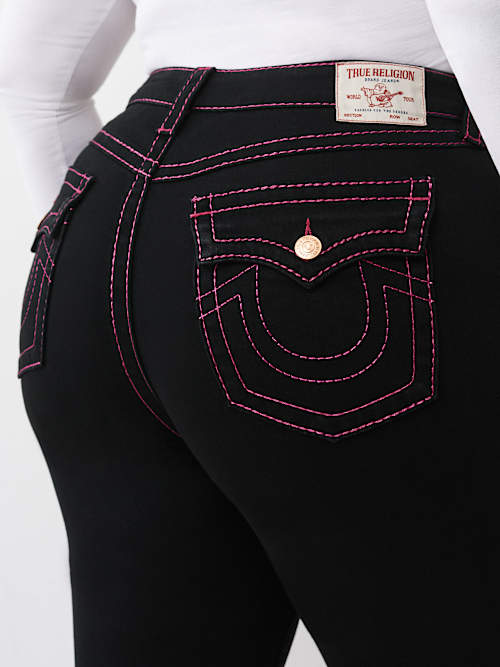 True Religion Women's Plus Billie Mid Rise Lurex Big T Straight Jean In Black
