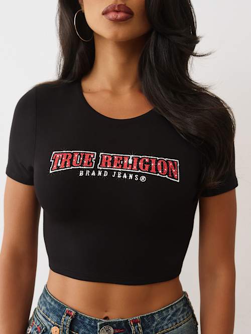 True Religion Women's Anniversary Crystal Spicy T-shirt In Black