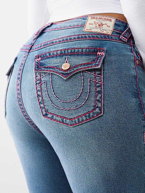 True Religion Women's Plus Becca Mid Rise Super T Bootcut Jean In Blue