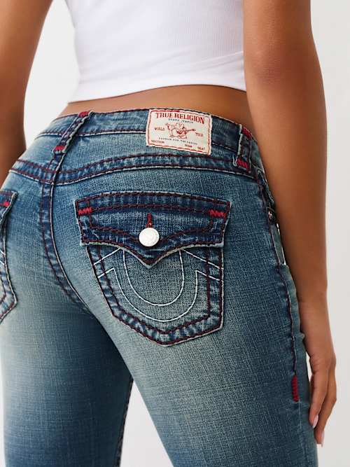 True Religion Women's Joey Mid Rise Super T Flare Jean In Blue