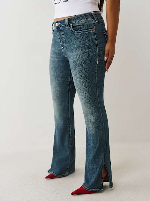 True Religion Women's Plus Becca Side Slit Bootcut Jean In Blue