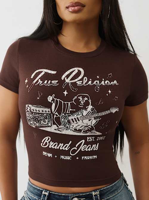 True Religion Women's Crystal Buddha Baby T-shirt In Brown