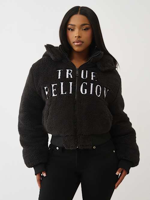 True Religion Women's Embroidered Sherpa Jacket In Black