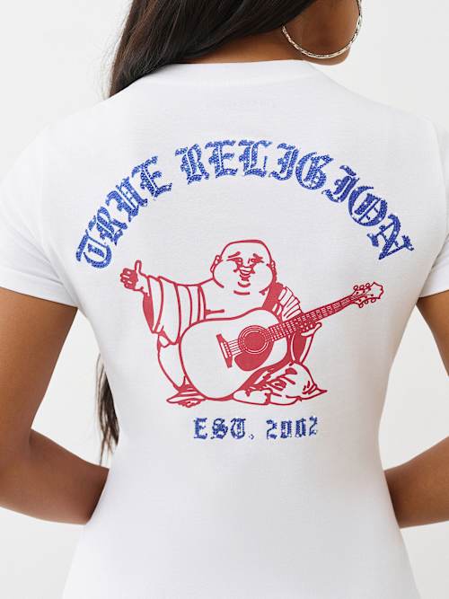 True Religion Women's Crystal Logo Crewneck T-shirt In White