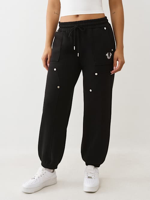 True Religion Studded Carpenter Boyfriend Joggers In Black